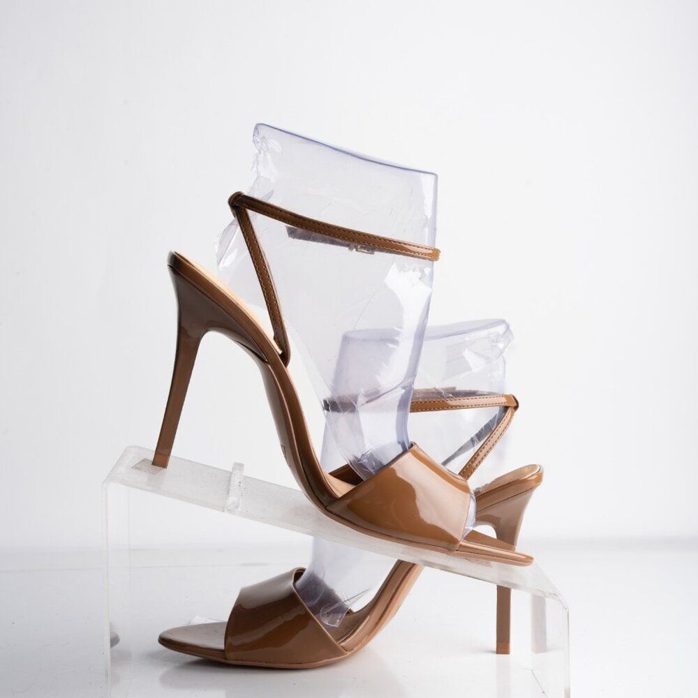 Zara Womens Glossy Mule Strappy Heels Brown US 7.5 EU 38 New with Defects - Picture 3 of 9